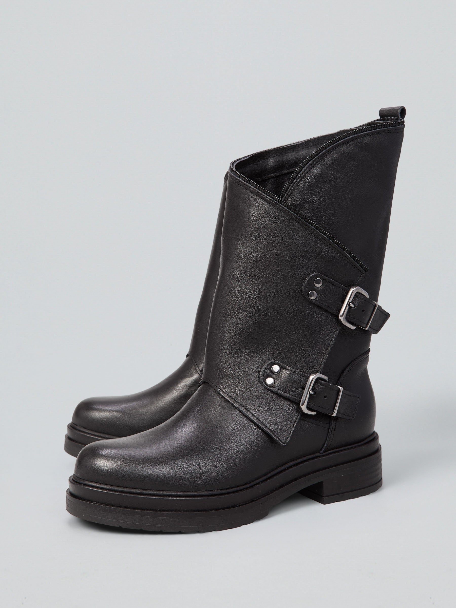 Ovyè Stivali con Tacco Stivali Pelle Neri Zip Tacco 3 cm