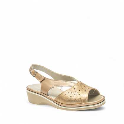 Cinzia Soft sandalo donna pelle oro zeppa fondo gomma