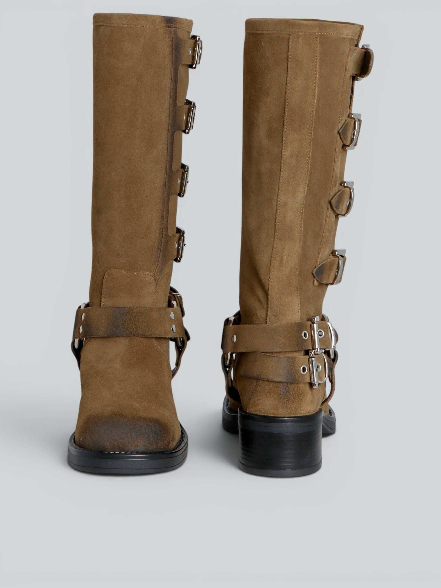 Ovyè Biker camoscio anfibi taupe tacco 5 cm 38