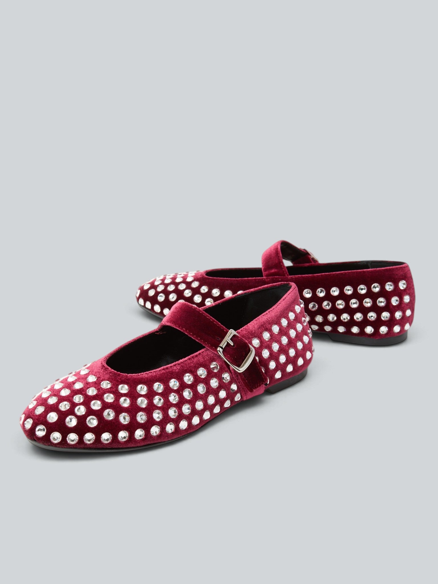 Ovyè Ballerine Mary Jane velluto bordeaux strass