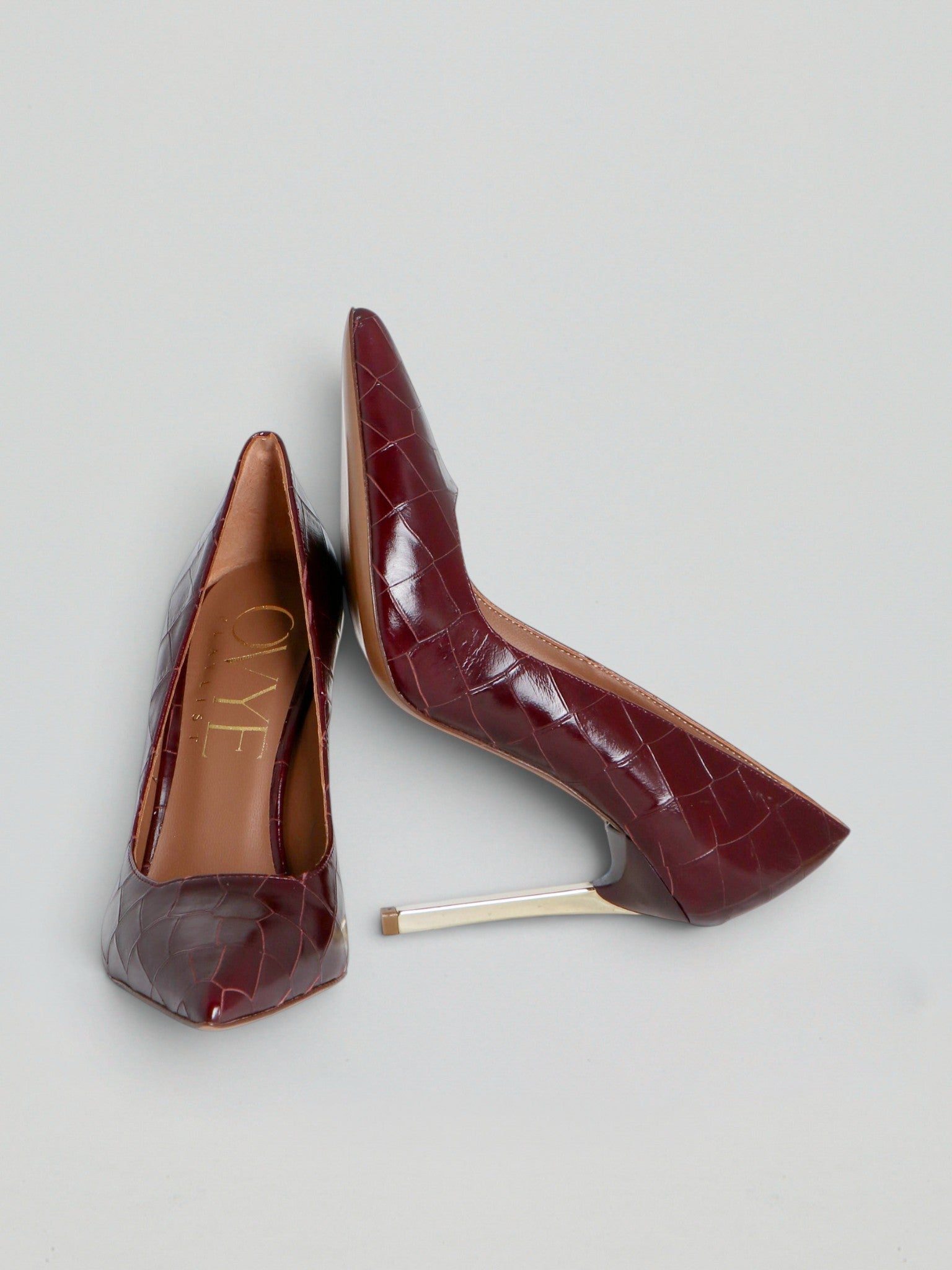 Ovyè Décolleté e Slingback pelle stampa cocco bordeaux tacco 10 cm