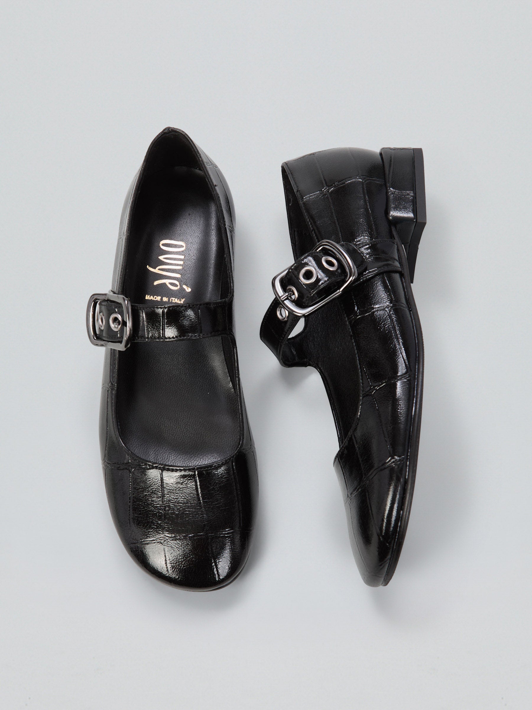 Ovyè Mary Jane cocco ballerine nere ecopelle tacco 2 cm