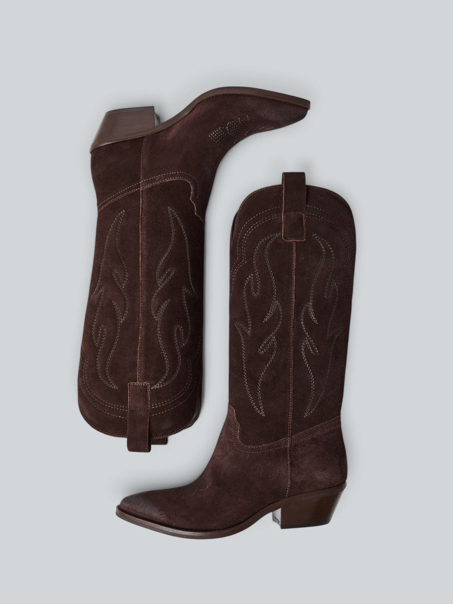 Ovyè Texani camoscio marrone ricamati 5 cm