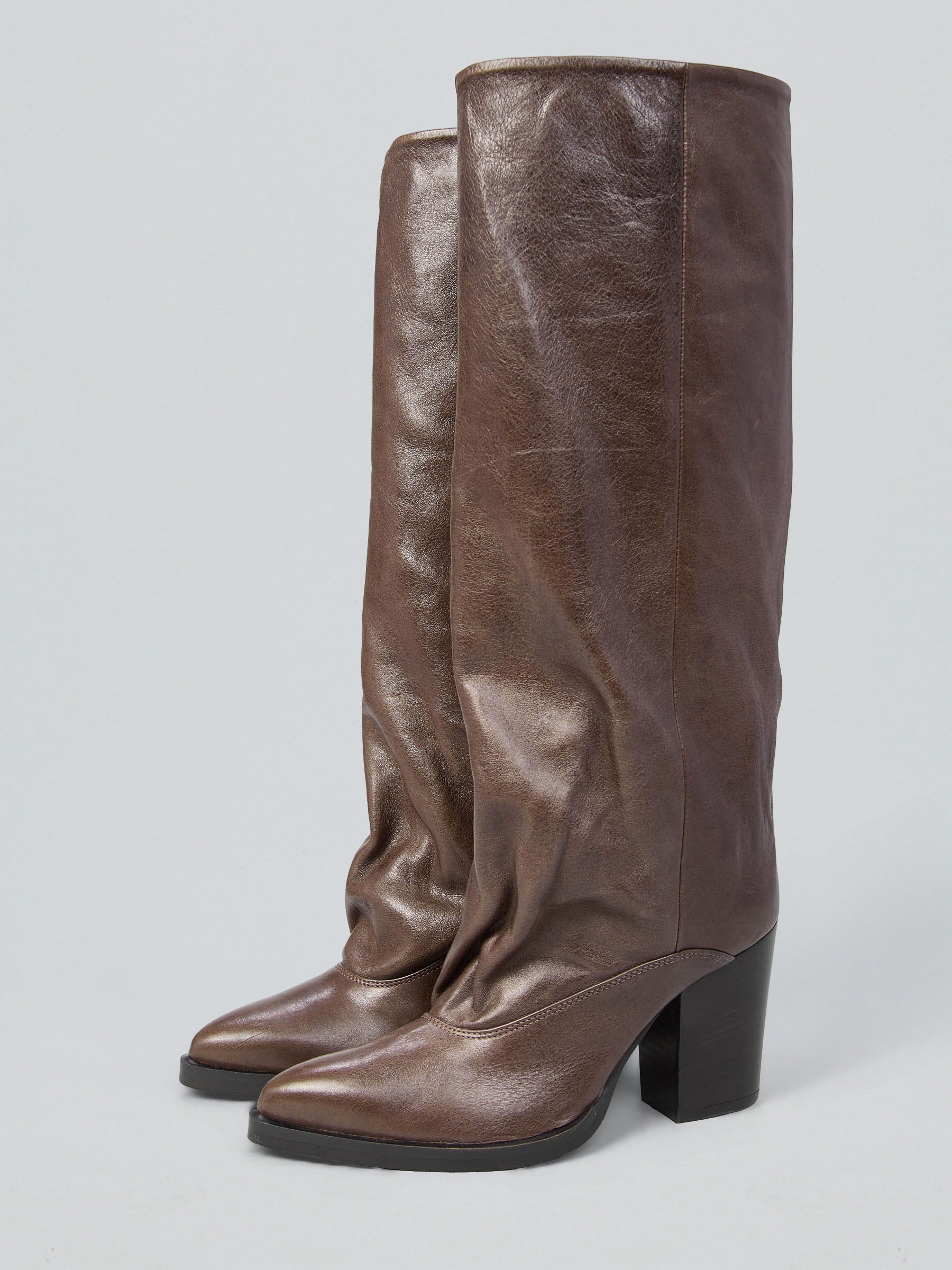 Ovyè Stivali in Pelle Carbonio Tacco 8cm 38